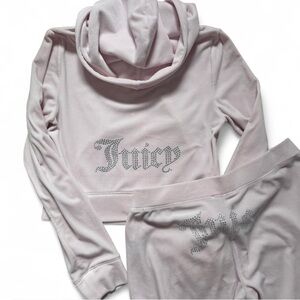 Juicy Couture Pale Pink Velour Rhinestone Logo Hoodie & Pants Set